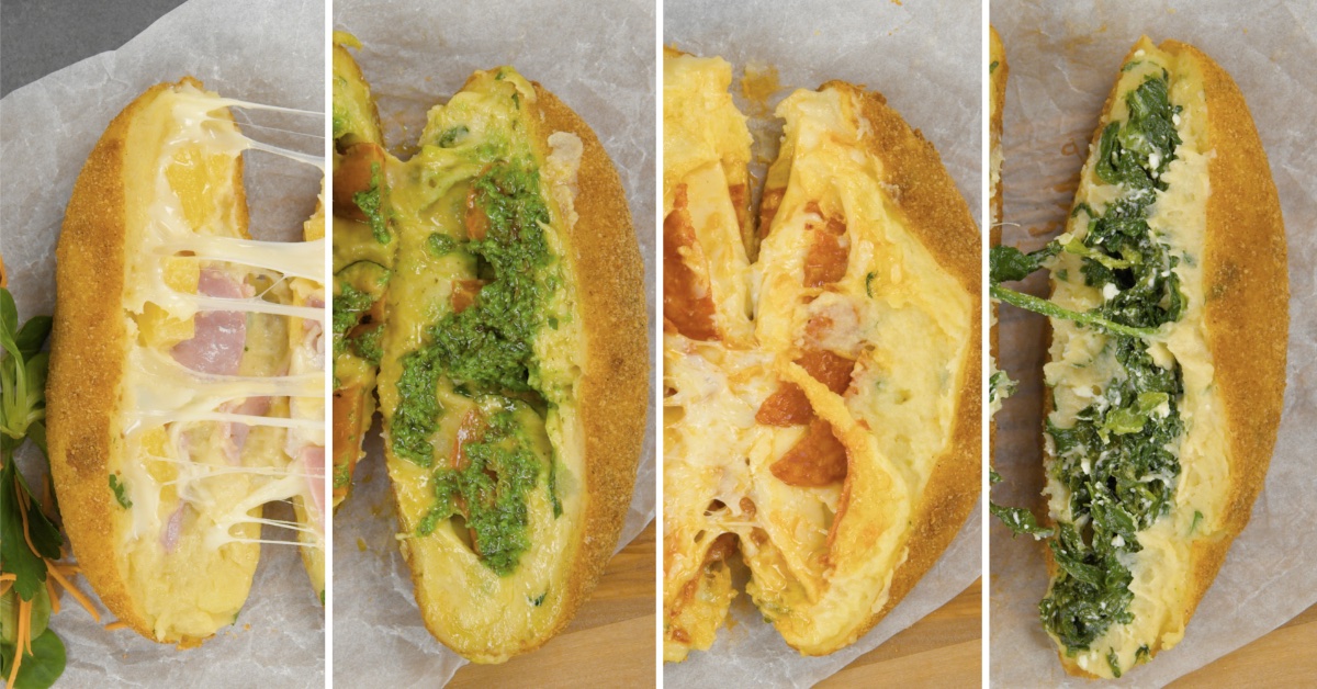 Chaussons aux pommes de terre cuits au four avec 4 garnitures salées